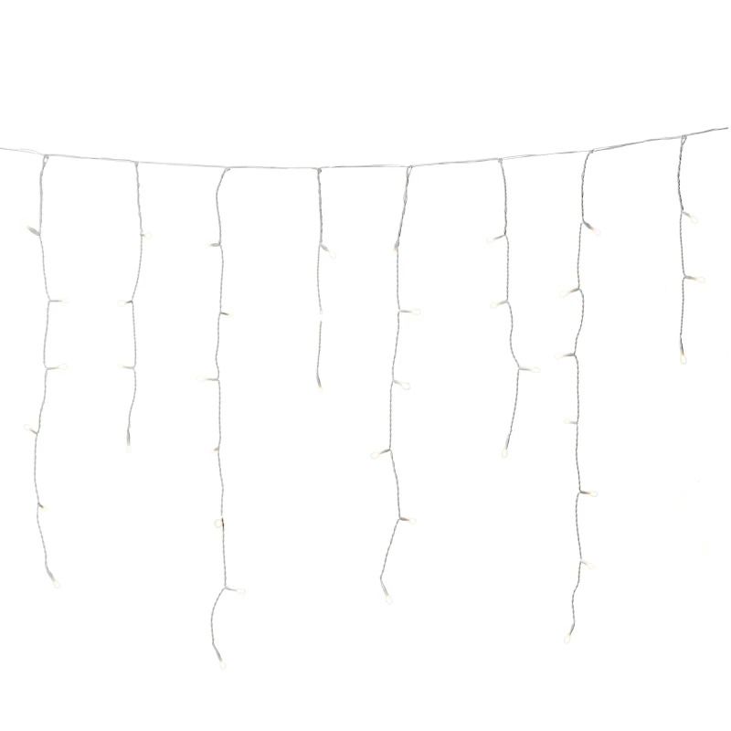 Konstsmide LED Icicle Lichtketting | 80 Lichtpunten Extra Warm Wit Frosted | 1,6W 1,5V | 3m Breedte | Timer & Lichtsensor | Op Batterij | Geschikt voor buiten