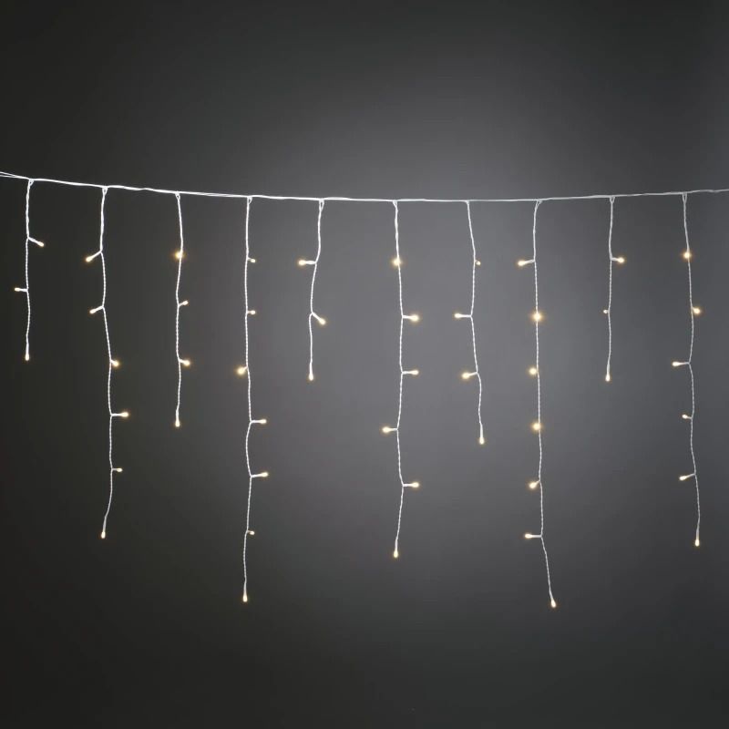 Konstsmide LED Icicle Lichtketting | 80 Lichtpunten Extra Warm Wit Frosted | 1,6W 1,5V | 3m Breedte | Timer & Lichtsensor | Op Batterij | Geschikt voor buiten
