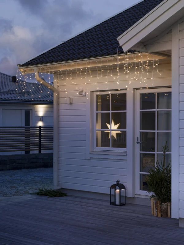 Konstsmide LED Icicle Lichtketting | 80 Lichtpunten Extra Warm Wit Frosted | 1,6W 1,5V | 3m Breedte | Timer & Lichtsensor | Op Batterij | Geschikt voor buiten