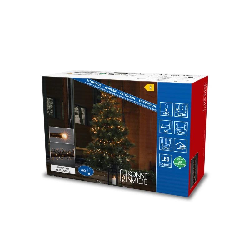 Konstsmide Micro LED Lichtketting | 400 Lichtpunten Extra Warm Wit 6W 30V | 8,78m, Spacing 2,2cm, 5m Snoer, Zwarte Kabel | Buiten Gebruik
