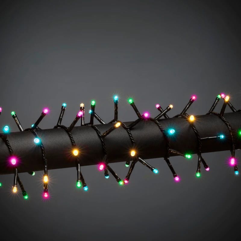 Konstsmide Micro LED Compact Lichtketting | 400 Lichtpunten, 6W, Soft Multicolor, 30V | 8,78m, Spacing 2,2cm, Zwarte Kabel, 5m Aansluitsnoer, Buiten Gebruik