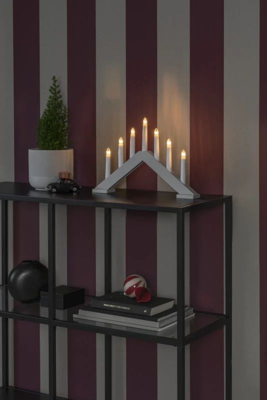 Konstsmide Houten LED Kandelaar | 7 Lichtpunten | 21W Warmwit 230V | 40.5x26.5cm | On/off Schakelaar | Voor Binnen | Omgekeerde V Vorm