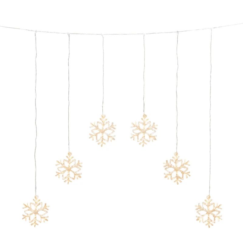 Konstsmide LED Lichtgordijn | 48 lichtpunten Warm Wit 24V | 90cm breed | 6 sneeuwvlokken | Buitengebruik | Transparant snoer | Model EF000010