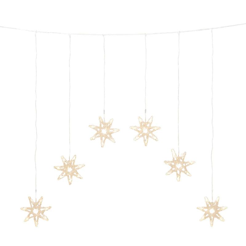 Konstsmide LED Lichtgordijn | 6 sterren, 48 lichtpunten, 0.96W Warm Wit | 24V buitentrafo | 90cm breed | snoer transparant | Geschikt voor buiten