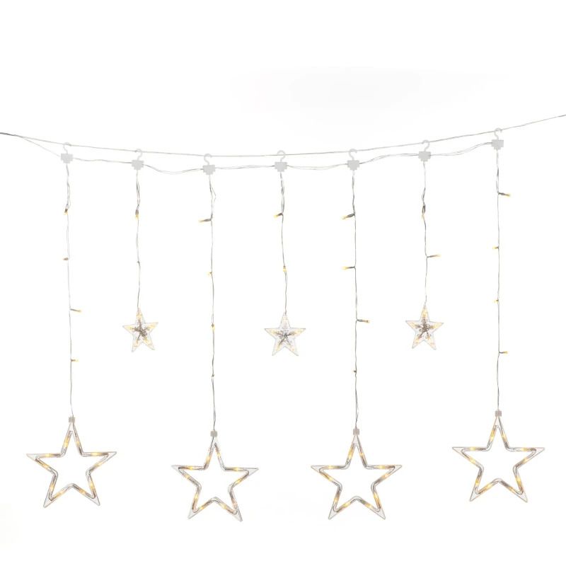 Konstsmide LED Lichtgordijn | 3 kleine & 4 grote sterren, 77 Lichtpunten | 4.9W Extra Warmwit | 4.5V | Buiten IP44 | 67x90cm | Transparante kabel