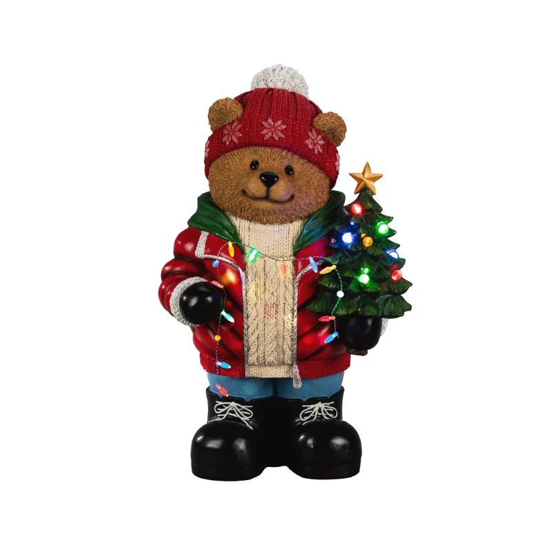 Konstsmide LED Staande Teddybeer met Kerstboom | 7 Lichtpunten Multicolor | 41,5x66cm | 6u Timer | Op Batterij (3x AA, excl.) | Voor Buiten
