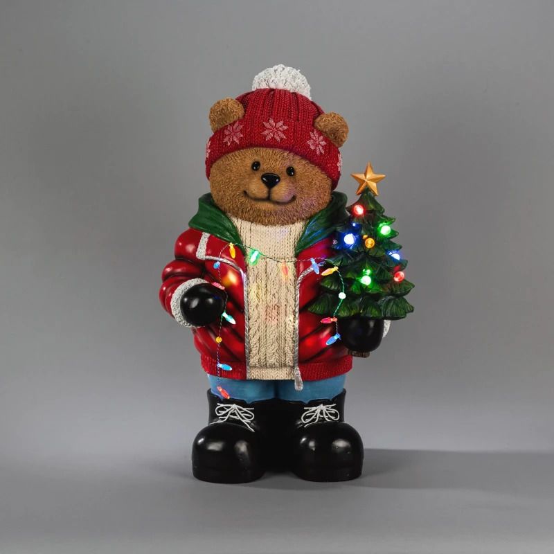 Konstsmide LED Staande Teddybeer met Kerstboom | 7 Lichtpunten Multicolor | 41,5x66cm | 6u Timer | Op Batterij (3x AA, excl.) | Voor Buiten