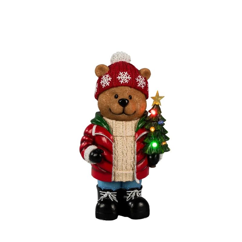 Konstsmide LED Staande Teddybeer met Kerstboom | 7 Lichtpunten Multicolor | 21x38cm | 6u Timer | Op Batterij 2x AA (excl.) | Voor Buiten