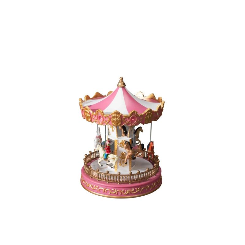 Konstsmide LED Wintertafereel Paardencarrousel | 0,7W Multicolor | 14 Lichtpunten | 1,5V | Muziek, 6u timer, batterij/USB-C | Binnengebruik