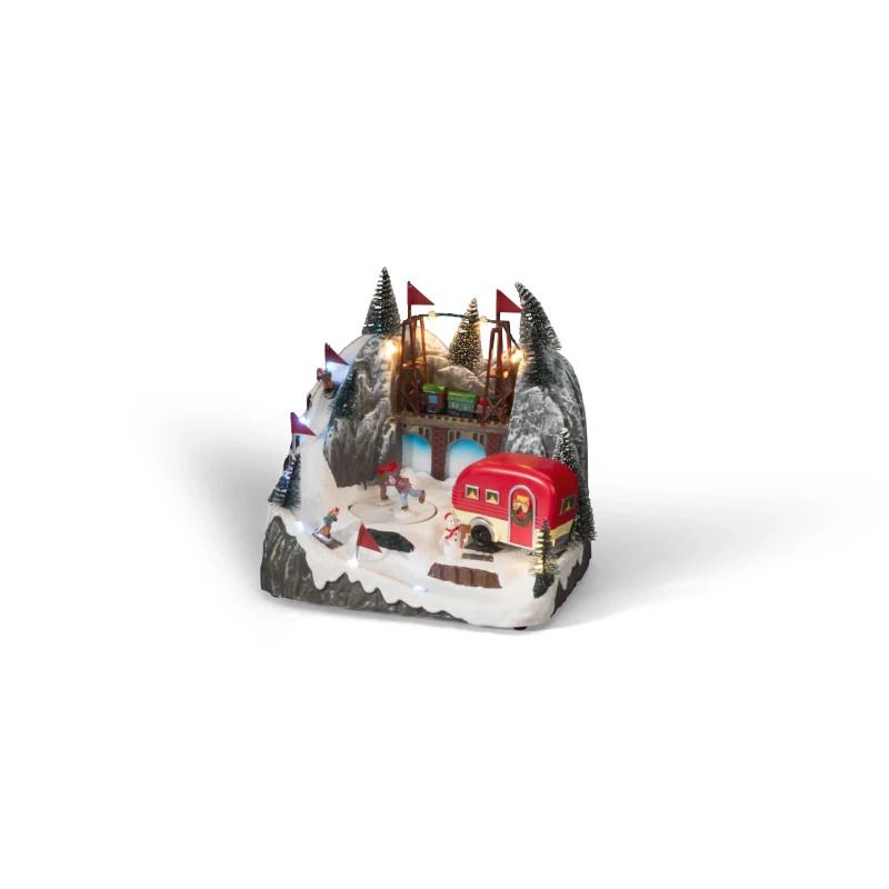Konstsmide LED Wintertafereel Caravan | 0.77W Multicolor 12 lichtpunten | Muziek 6u timer | 22x21.5cm | 3x AA/USB-C | Binnengebruik