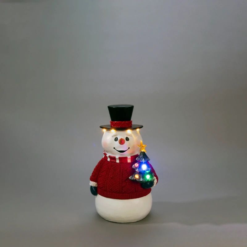 Konstsmide LED Decoratieve Staande Sneeuwpop | 9 Lichtpunten Multicolor | 21x35cm | 6u Timer, 3xAA Batterij (excl.) | Buiten Gebruik