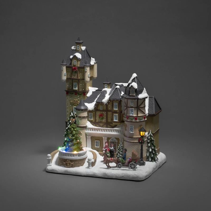 Konstsmide LED Wintertafereel Burcht | 0,3W 6 Lichtpunten Multicolor 4,5V | 31x26,5cm | Met muziek | Voor binnen | 1,8m snoer | 3x AA exclusief