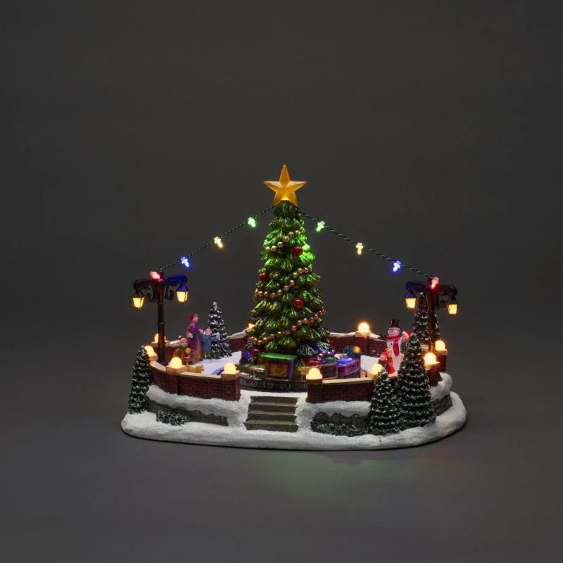Konstsmide LED Wintertafereel Dorpsplein | 1,38W Multicolor | 18x12cm | 23 Lichtpunten | USB-C of 3x AAA | Binnengebruik | Niet dimbaar