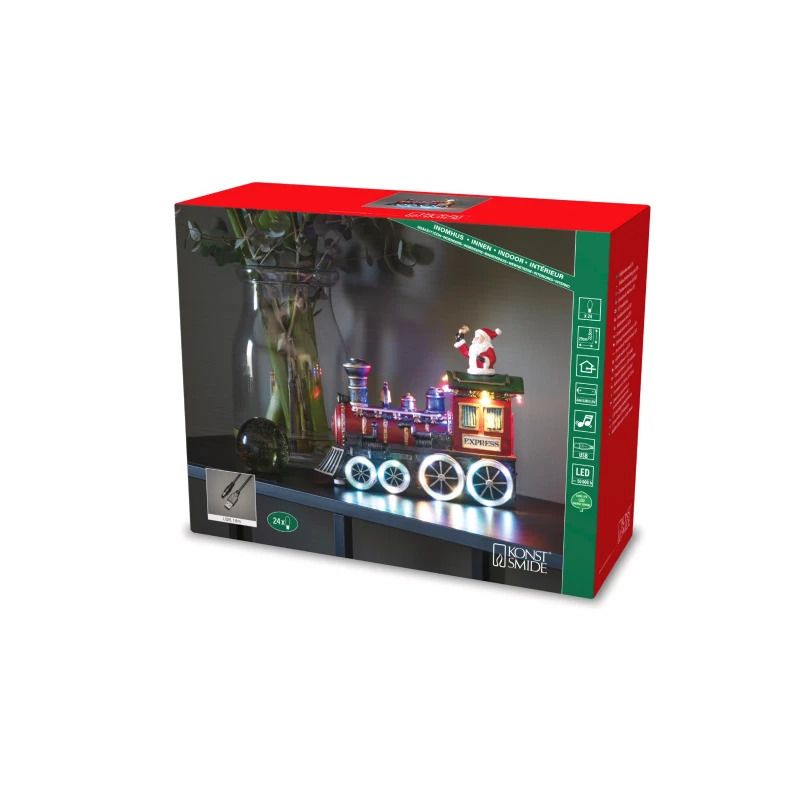 Konstsmide LED Wintertafereel Trein | 1,44W Multicolor 24 Lichtpunten | 29x22,5cm | Animatie & muziek | USB-C/batterij | Binnengebruik