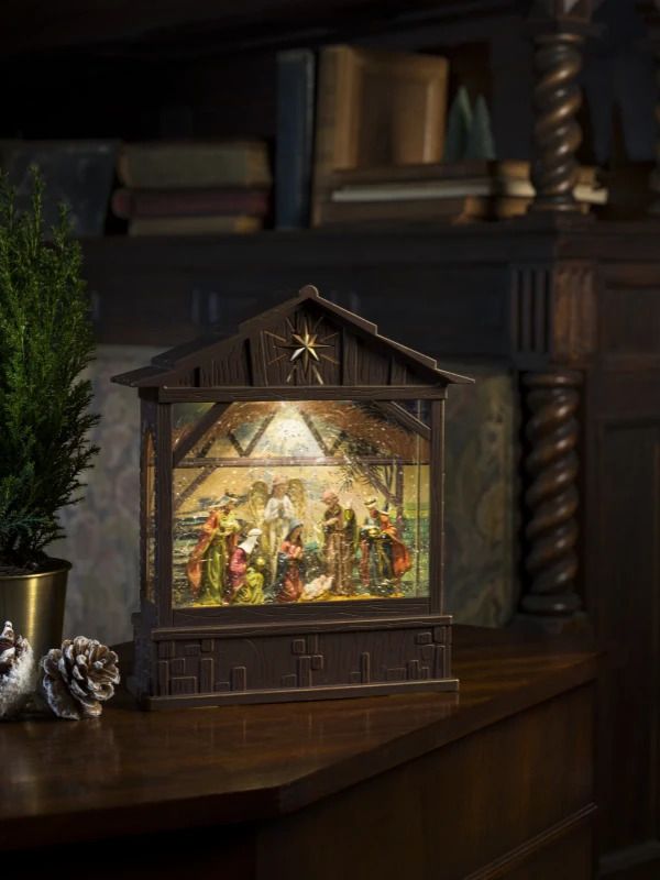 Konstsmide LED Watergevulde Lantaarn Kerststal | 0.1W Warm Wit 1.5V | 1 Lichtpunt | 25.5x22cm | USB/Batterij 3xC | Timer | Voor binnen