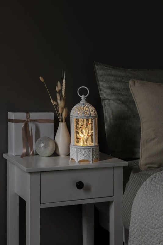 Konstsmide LED Sneeuwlantaarn | 0,1W Warm Wit | 1,5V | 12x25,5cm | 4 Lichtpunten | Timer | Binnengebruik | Batterij/USB | Niet Dimbaar
