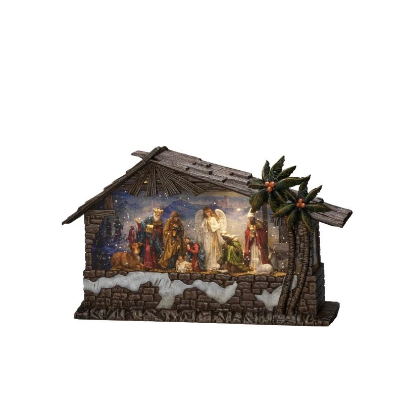 Konstsmide LED Kerststal Sneeuwtafereel | 0,3W 3x Warm Wit | 33,5x21cm | Batterij/USB | Timer 5u | Binnen | Antiekbrons