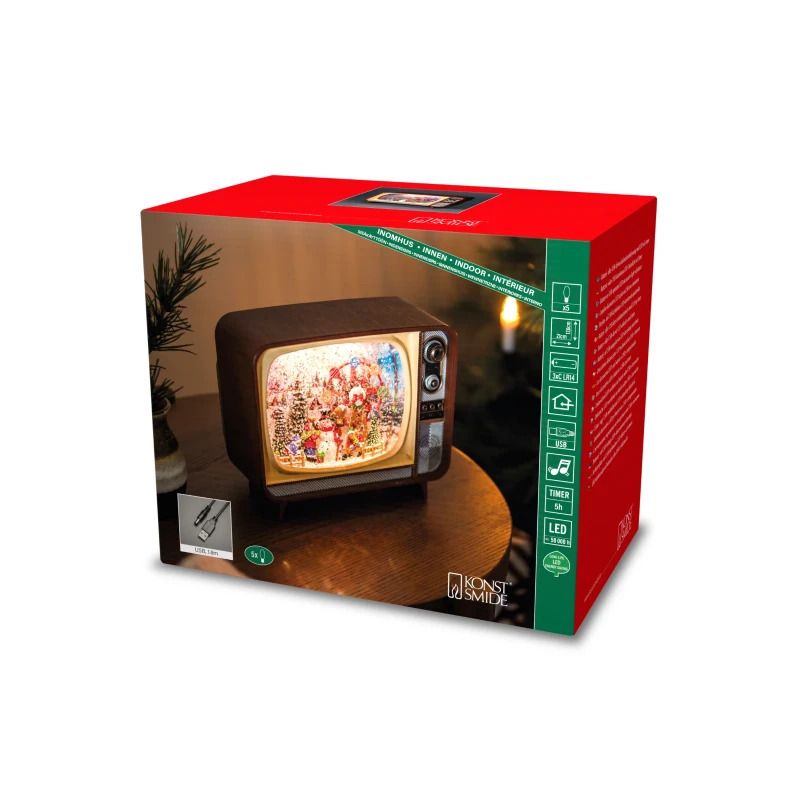 Konstsmide LED Decoratieve Lantaarn Televisie | 0,5W 5 Lichtpunten Warm Wit | 17,6x21cm | Timer | Batterij/USB | Alleen voor binnengebruik