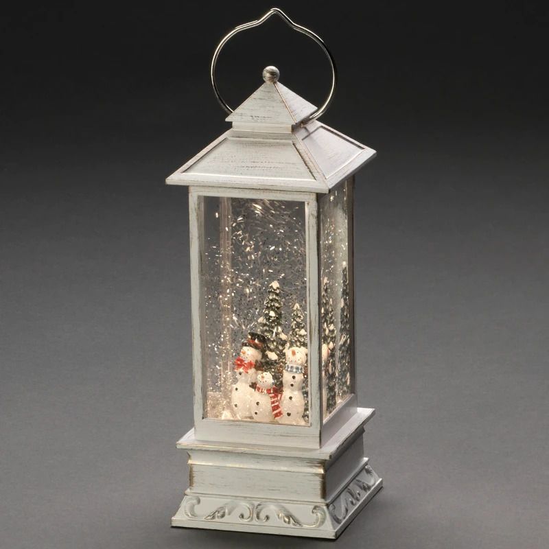 Konstsmide Decoratieve Sneeuwlantaarn | 0,1W 1,5V | Antiekwit, vierkant groot 27x10,5cm | Watergevuld, Sneeuwpoppen, Timer 5u, Op batterij | Voor binnengebruik
