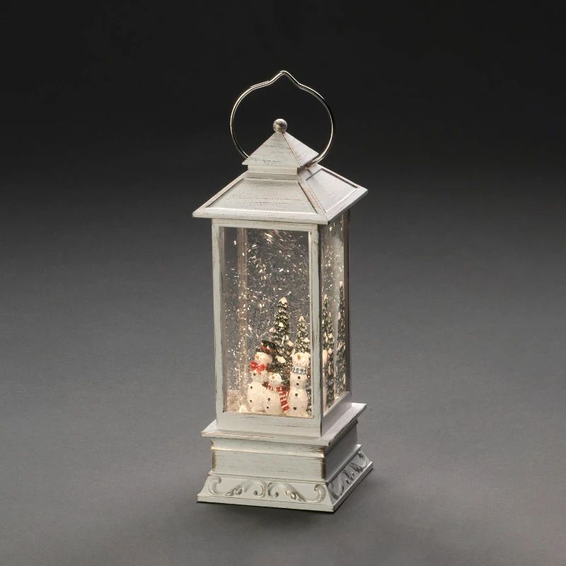 Konstsmide Decoratieve Sneeuwlantaarn | 0,1W 1,5V | Antiekwit, vierkant groot 27x10,5cm | Watergevuld, Sneeuwpoppen, Timer 5u, Op batterij | Voor binnengebruik