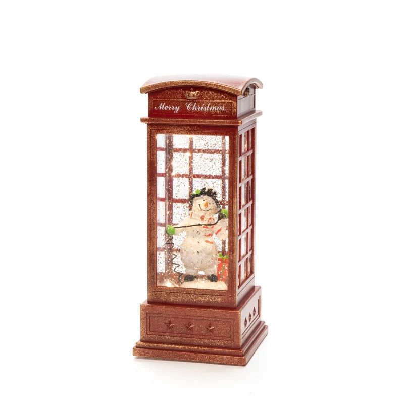 Konstsmide Decoratieve Telefooncel | 0.1W Antiekrood 1.5V | 25x10.5cm | Watergevuld Sneeuwpop | Timerfunctie | Voor binnengebruik | Werkt op 3x C batterijen (excl.)
