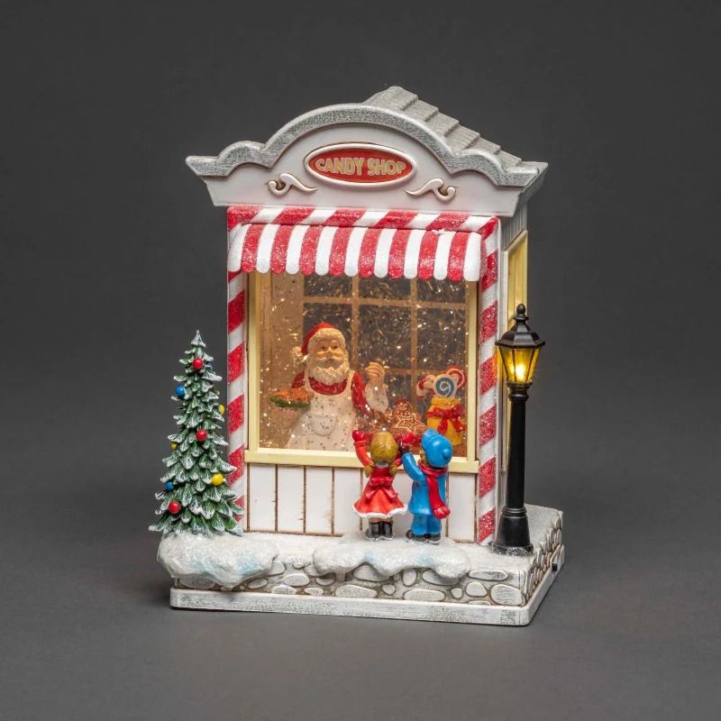 Konstsmide LED Decoratie Snoepwinkel | 2 Lichtpunten Warm Wit | 0,2W 1,5V | 3xC Batterij (excl.) | 8 Kerstliederen | Timer | Binnengebruik