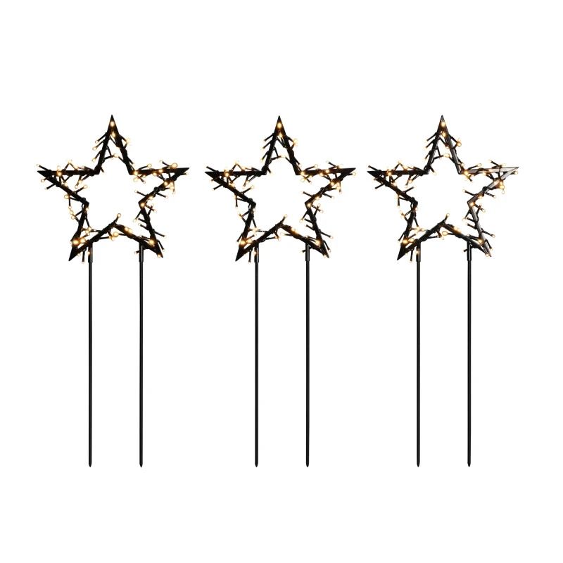 Konstsmide LED Sierster Set | 3 Metalen Sterren 88x35cm | 3,6W 240lm Extra Warmwit 30V | Grondspies, 10m Snoer, Buitengebruik