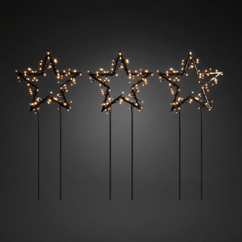 Konstsmide LED Sierster Set | 3 Metalen Sterren 88x35cm | 3,6W 240lm Extra Warmwit 30V | Grondspies, 10m Snoer, Buitengebruik