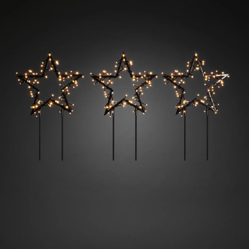 Konstsmide LED Sierster Set | 3 Metalen Sterren 88x35cm | 3,6W 240lm Extra Warmwit 30V | Grondspies, 10m Snoer, Buitengebruik