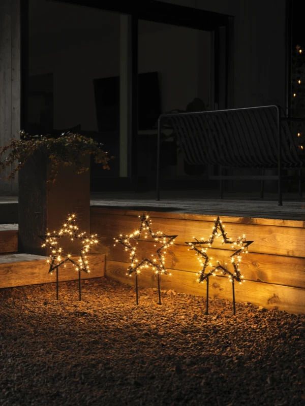 Konstsmide LED Sierster Set | 3 Metalen Sterren 88x35cm | 3,6W 240lm Extra Warmwit 30V | Grondspies, 10m Snoer, Buitengebruik