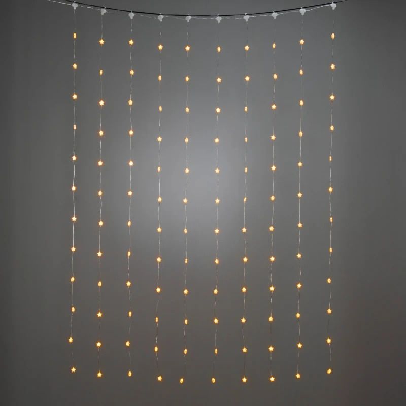 Konstsmide LED Lichtgordijn | 3,6W Extra Warm Wit 120 Lichtpunten USB | 135x180cm | Voor binnen | Transparante kabel
