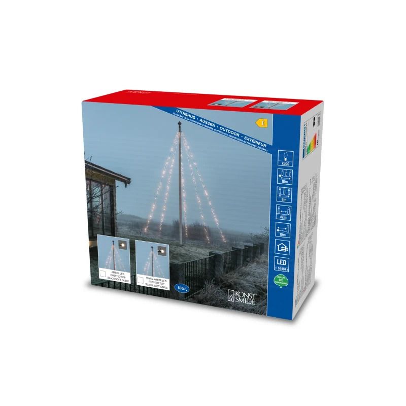 Konstsmide LED Ring Lichtgordijn | 9W Extra Warmwit 24V | 5x100 Lichtpunten 8m | Grondbevestiging IP44 | Buitengebruik | Zwarte Kabel