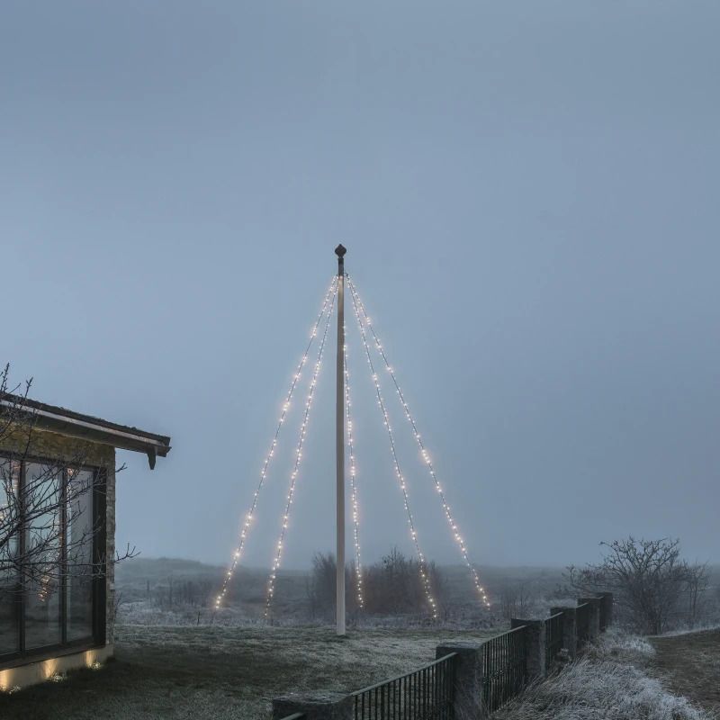Konstsmide Lichtgordijn Vlaggenmast | 5x 100 Lichtpunten Frosted 8m | Warmwit 24V | Voor Buiten | Grondbevestiging | Zwarte Kabel | Niet Dimbaar