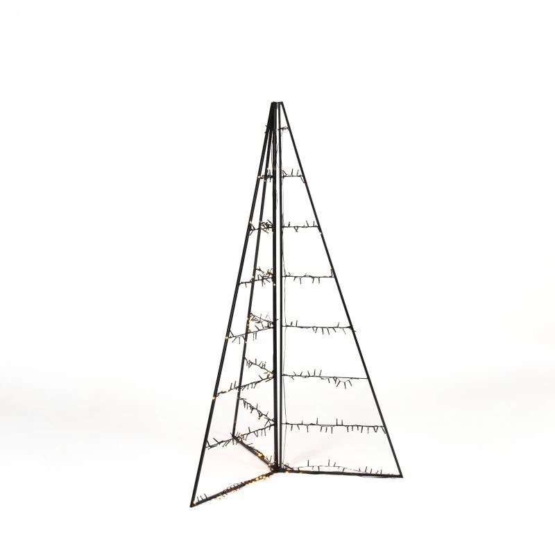 Konstsmide LED 3D Pyramide Lichtdecoratie | 2,4W 279 Lichtpunten Extra Warmwit | 4,5V | IP44 Buiten | 150x75cm Vouwbaar, Grondspies, Zwarte Kabel