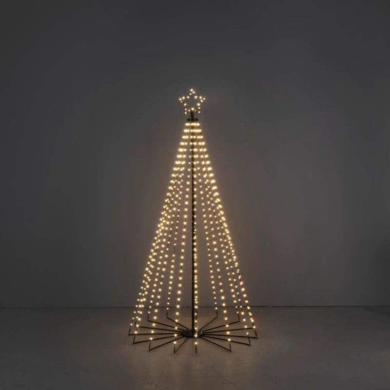 Konstsmide LED Lichtgordijn 3D Kegel Pyramide | 6W 4,5V | 515 Lichtpunten Extra Warmwit | 180cm hoog | 6u Timer, Multifun, Buiten, Zwarte kabel