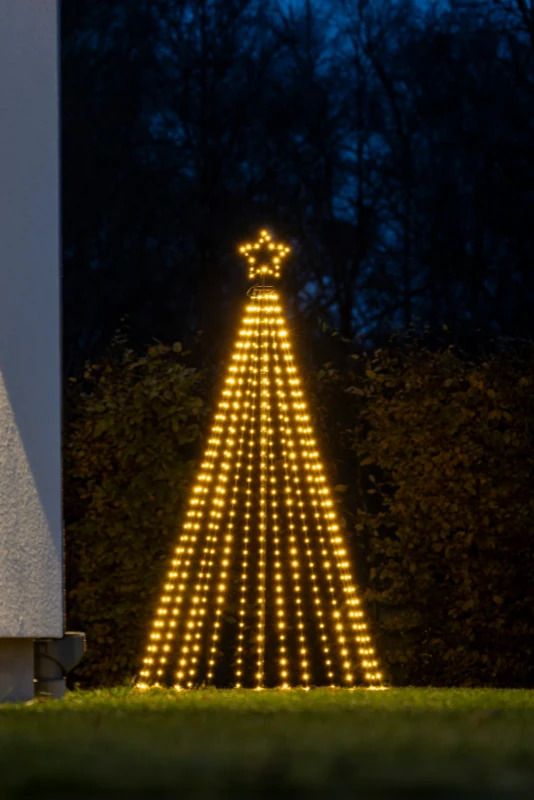 Konstsmide LED Lichtgordijn 3D Kegel Pyramide | 6W 4,5V | 515 Lichtpunten Extra Warmwit | 180cm hoog | 6u Timer, Multifun, Buiten, Zwarte kabel