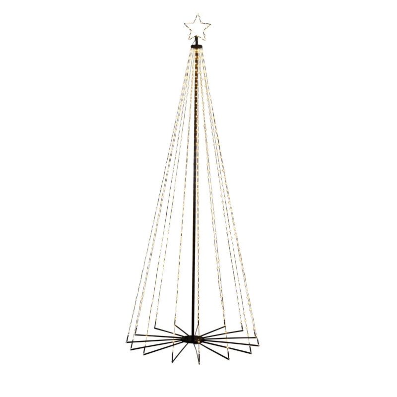 Konstsmide LED 3D Kegelvormig Lichtgordijn | 6W 665lm Extra Warmwit 4,5V | 240cm, 15 strengen, Timer, IP44, zwarte kabel, incl. grondharingen