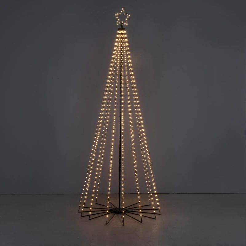 Konstsmide LED 3D Kegelvormig Lichtgordijn | 6W 665lm Extra Warmwit 4,5V | 240cm, 15 strengen, Timer, IP44, zwarte kabel, incl. grondharingen