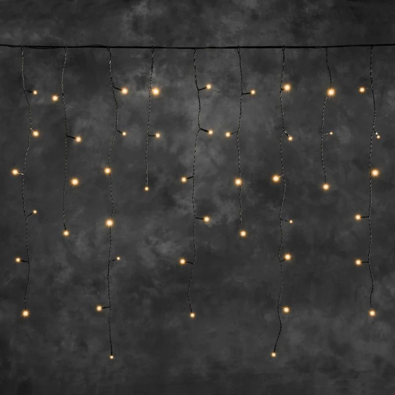 Konstsmide LED Icicle Lichtketting | 2,5m 6W Extra Warmwit 31V | Koppelbaar Zwarte Kabel Voor Buiten | Ongelijke Strengen