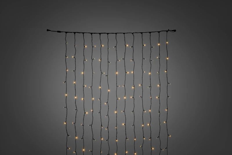 Konstsmide LED Lichtgordijn | 1.1x2m 12 Lichtpunten Koppelbaar 31V Systeem | 12.5W Extra Warmwit | Zwarte Soft Cable | Voor Buiten | Niet Dimbaar