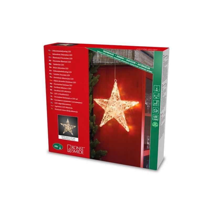 Konstsmide Acryl 3D Ster | 24 Lichtpunten 0.48W Warm Wit 24V | 34x32cm | 4m Snoer | Enkel voor Binnengebruik