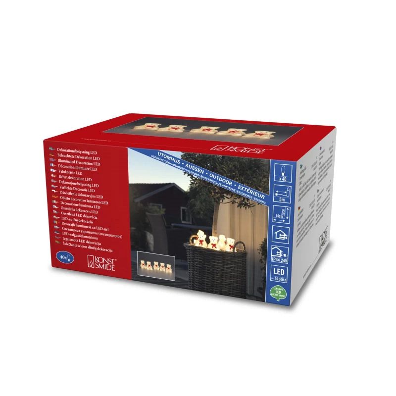 Konstsmide Acryl Decoratie Sfeerset | 5 Zittende IJsberen, 40 Lichtpunten, Warm Wit | 4m, Buiten, 24V | Transparant snoer, 5m aansluitsnoer