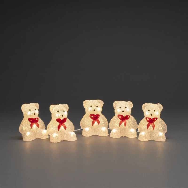 Konstsmide Acryl Decoratie Sfeerset | 5 Zittende IJsberen, 40 Lichtpunten, Warm Wit | 4m, Buiten, 24V | Transparant snoer, 5m aansluitsnoer