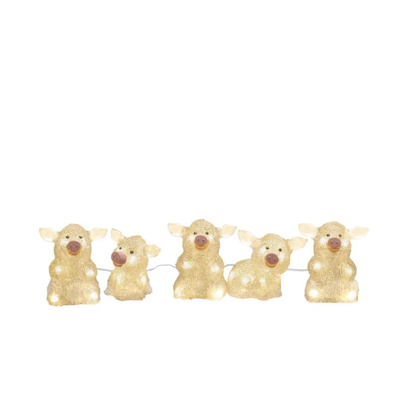 Konstsmide LED Acryl Set | 5 varkentjes, 40 lichtpunten | 0,8W 24V Warm Wit | 4m lengte, 5m aansluitsnoer, IP geschikt buiten, witte kabel