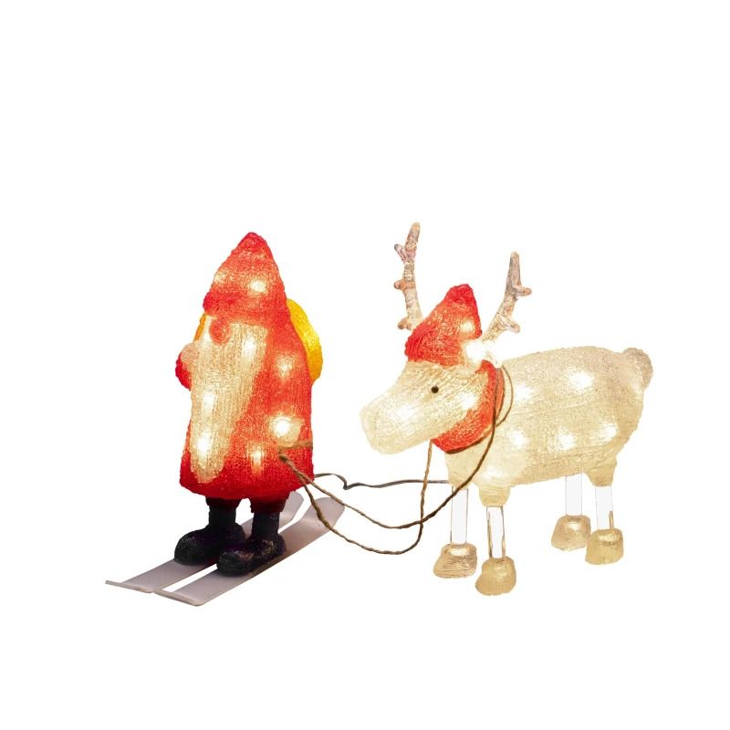 Konstsmide LED Acryl Decoratie Kerstman & Rendier | 40 Warmwitte Lichtpunten | 1.2W 24V | 5m Kabel | 23-26x23-24cm | Buiten Gebruik