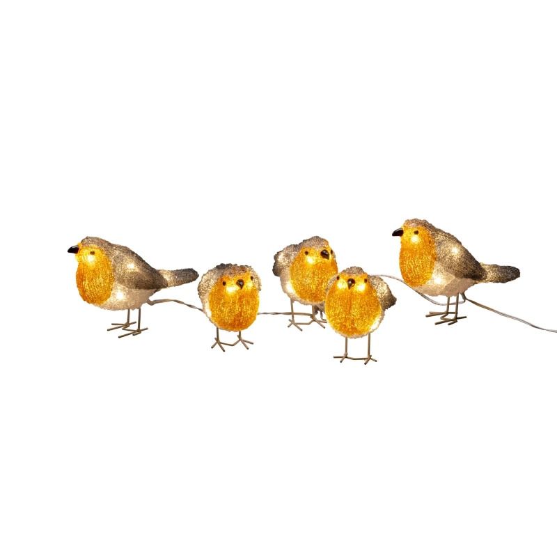 Konstsmide LED Acryl Roodborstjes Set | 1,2W Warmwit 24V | 40 Lichtpunten | 4m wit snoer | 5m aansluitsnoer | Buiten IP44