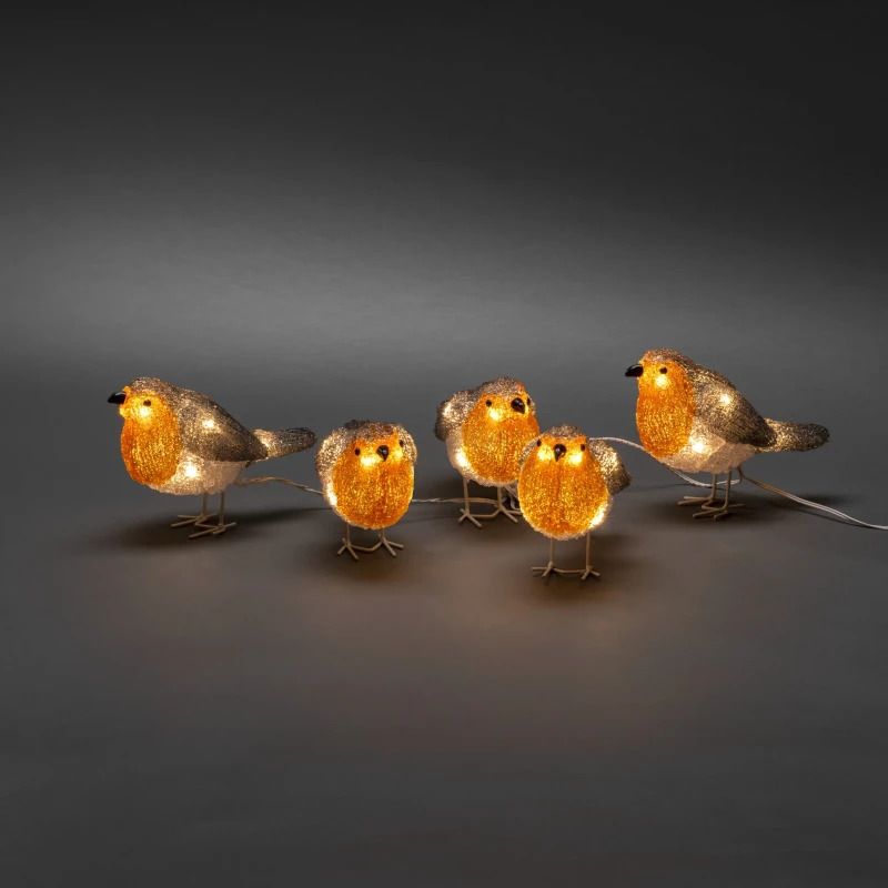 Konstsmide LED Acryl Roodborstjes Set | 1,2W Warmwit 24V | 40 Lichtpunten | 4m wit snoer | 5m aansluitsnoer | Buiten IP44