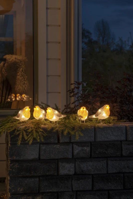 Konstsmide LED Acryl Roodborstjes Set | 1,2W Warmwit 24V | 40 Lichtpunten | 4m wit snoer | 5m aansluitsnoer | Buiten IP44