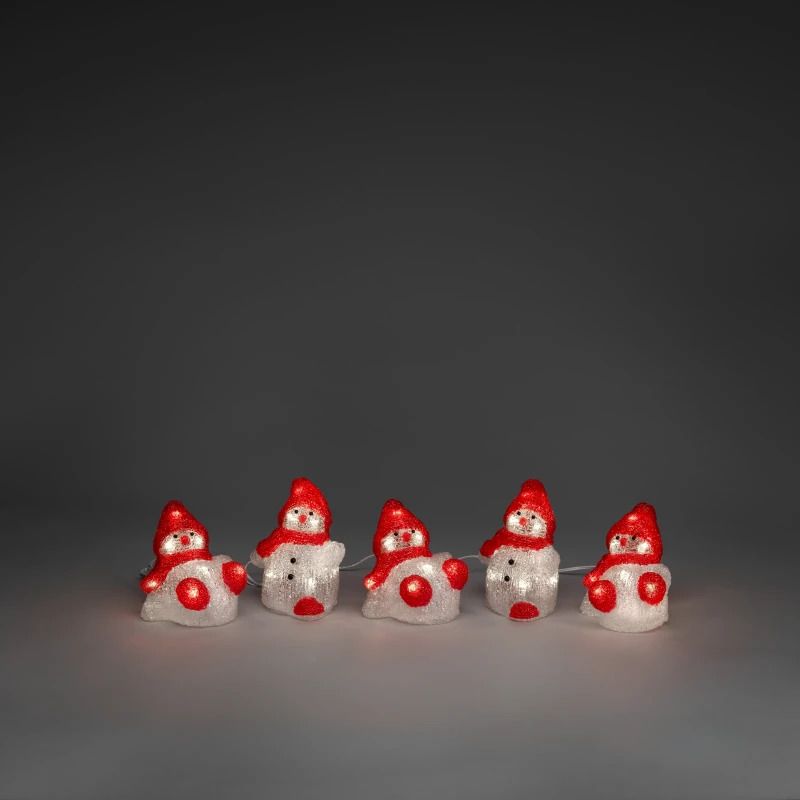 Konstsmide LED Acryl Sneeuwpop Set | 5 Sneeuwpoppen, 40 Lichtpunten | 1.2W 24V Warmwit | Buiten, Witte Kabel, 4m, 5m Aansluitsnoer