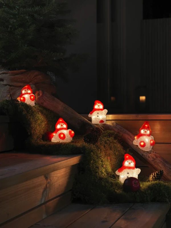Konstsmide LED Acryl Sneeuwpop Set | 5 Sneeuwpoppen, 40 Lichtpunten | 1.2W 24V Warmwit | Buiten, Witte Kabel, 4m, 5m Aansluitsnoer